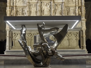 altare, scultura, marmo, chiesa, angelo, metallo, bianco, bassorilievi, colonne, grigio, luci, ali, argenteo, tavolo, statua