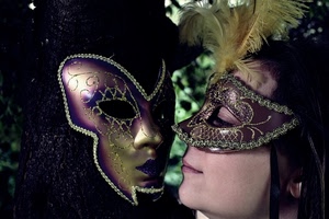 maschere, carnevale, donna, piume, due, viola, piuma, venezia, viso, occhi