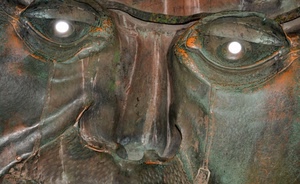 occhi, naso, scultura, volto, bronzo, faccia, bocca, statua, fori, bianco, dettaglio, viso, pupille, metallo, rughe