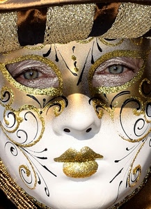 occhi, maschera, oro, bianco, bocca, naso, carnevale, dorato, venezia, decorazioni, cappello, nero, disegni, sguardo, trucco, azzurri, labbra