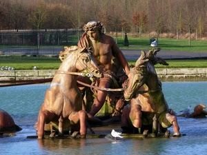acqua, fontana, cavalli, alberi, statue, statua, verde, prato, parco, scultura, gabbiani, uccelli, due