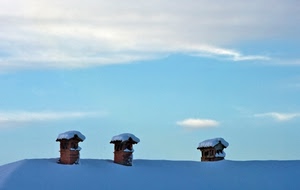 cielo, comignoli, nuvole, tetto, neve, tre, azzurro, bianco, inverno, camini