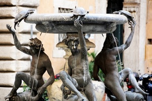 fontana, acqua, statue, tartarughe, tre, getti, marmo