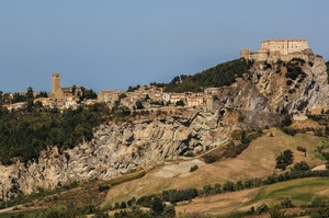 castello, campanile, alberi, montagna, borgo, cielo, rupe, montagne, verde, roccia, chiesa