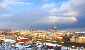 città, neve, fiume, nuvole, panorama, cupola, campanile, ponte, cielo, case, firenze, tetti, chiesa, palazzi, torre, arno, alberi, bianco