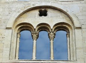 finestra, trifora, archi, colonne, arco, riflesso, vetri, cielo, vetro, finestre