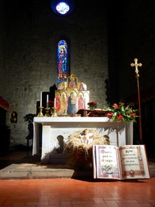 altare, libro, croce, candele, fiori, paglia, bambino, chiesa, gesù, candelabri, rosso, madonna, natività, finestra, icone, vetrata, vetrate, cappella, ombre, icona