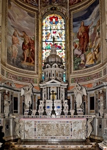 altare, vetrata, croce, affreschi, statue, chiesa, marmo, angeli, cupola, bassorilievo, tabernacolo, interno