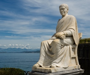 statua, marmo, mare, acqua, montagne, libro, monumento, cielo, sedia, nuvole, panorama, lago, bianco