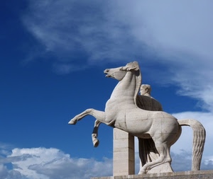 cavallo, cielo, nuvole, monumento, marmo, coda, statua, bianco, zampe, scultura