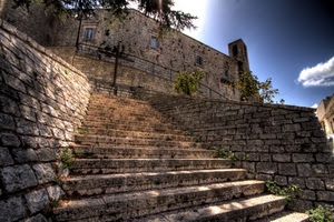 gradini, scala, scalinata, pietra, croce, pietre, nuvola, finestre, scale, ombra, cielo, alberi