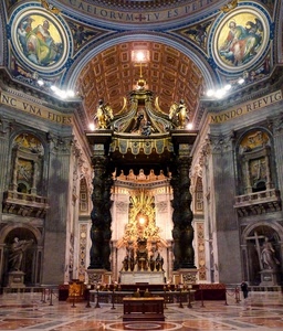 altare, colonne, chiesa, statue, oro, cerchi, baldacchino, basilica, sculture, affreschi, vaticano, dipinti, marmi, abside, roma, interno, croce, mosaici, pietro