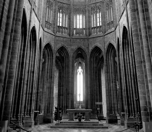 altare, chiesa, colonne, finestre, archi, bianconero, navata, cattedrale, interno