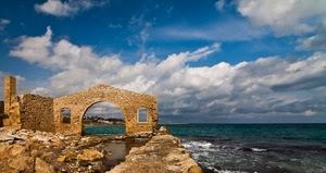 nuvole, mare, cielo, finestre, arco, azzurro, rudere, pietre, onde, scogli, tonnara, bianco, ruderi, acqua, rocce, porta, muri, sassi, rovine