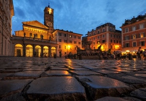 piazza, chiesa, luci, campanile, notte, porfido, città, fontana, riflesso