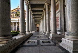 colonne, marmo, porticato, portico, capitelli, chiesa, palma, pavimento, prospettiva, colonnato, corridoio, verde, soffitto, giardino, simmetria, croce, chiostro, basamenti