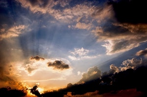 cielo, raggi, nuvole, tramonto, sole, azzurro, controluce