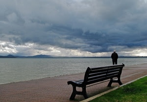 panchina, nuvole, mare, persona, cielo, uomo, acqua, maltempo