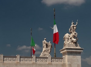 statue, bandiere, cielo, tricolore, due, monumento, monumenti