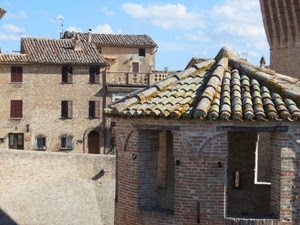 tetti, finestre, tegole, mattoni, tetto, case, torre, porta, scorcio, cielo