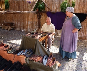 scarpe, artigiano, donna, uomo, babbucce, calzolaio, venditore, bancarella