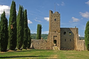 torre, alberi, cielo, finestre, prato, nuvole, castello, verde, erba, rudere, azzurro, pini, bianco, mura, cipressi