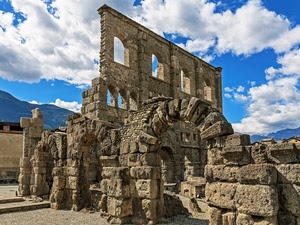 nuvole, rovine, archi, cielo, ruderi, pietre, rudere