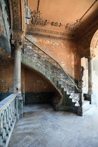 scala, ringhiera, colonna, gradini, colonne, balaustra, soffitto, palazzo, fregi, androne