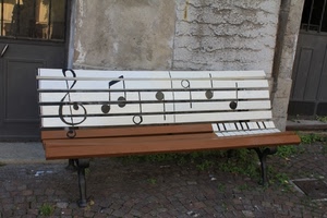 panchina, note, musica, legno, porta, strada, tastiera, muro, pentagramma, bianco