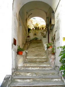 arco, vasi, gradini, scala, vicolo, piante, scale, scalinata, volta