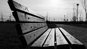 panchina, bianconero, legno, alberi, lampioni, prospettiva, strada, parco, grigio, lampione, assi, cielo, controluce