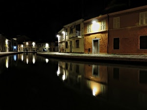 notte, case, notturno, acqua, canale, luci, riflesso, riflessi, fiume, finestre