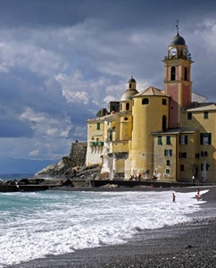 mare, onde, chiesa, campanile, spiaggia, nuvole, case, camogli, schiuma, orologio