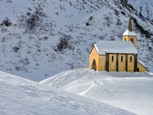 inverno, neve, chiesa, montagna, campanile, bianco