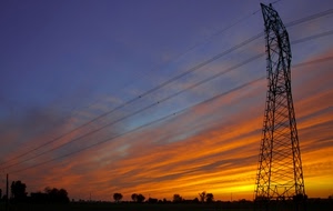 tramonto, fili, traliccio, nuvole, cielo, giallo, elettricità, palo, alberi