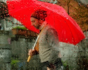 pioggia, rosso, ombrello, vetro, uomo, gocce, cappello, acqua