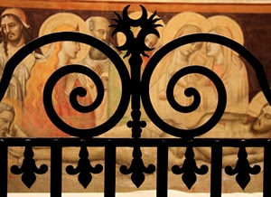 santi, affresco, ferro, spirali, ringhiera, nero, cancello, dipinto, metallo, aureola, curve, colori, spirale, gesù, inferriata