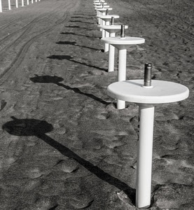 sabbia, spiaggia, ombre, bianconero, bianco, ombra, ombrelloni, prospettiva