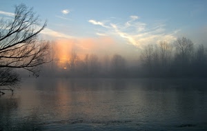 alba, acqua, nuvole, lago, alberi, cielo, nebbia, rami, tramonto, sole, azzurro, fiume, riflessi, foschia, albero, arancione