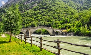 ponte, fiume, staccionata, verde, archi, alberi, erba, acqua, montagna, prato, albero, bosco, legno, piante, montagne