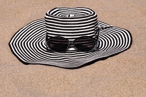 occhiali, cappello, righe, sabbia, nero, bianco, tesa, cappelli, scuri, strisce