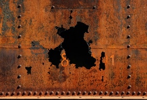 ruggine, numeri, ferro, chiodi, buco, foro, lamiera, otto, bulloni, marrone, astratto