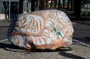 gatto, occhi, sasso, strada, verde, scultura, masso, dipinto, pietra, verdi, piazza, disegno, ombre