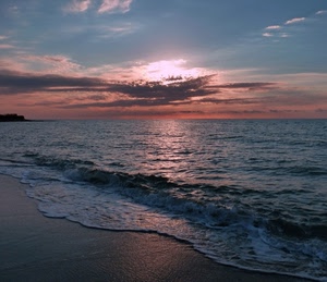 mare, spiaggia, tramonto, nuvole, cielo, onda, acqua, onde, risacca, alba, controluce