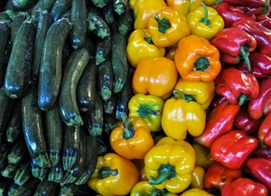 peperoni, verde, zucchine, rosso, giallo, ortaggi, verdure, rossi, colori, cibo, gialli, esposizione, piccioli