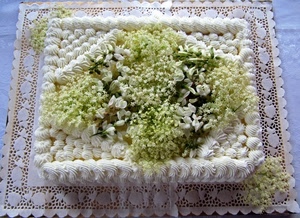 torta, panna, fiori, bianco, dolce, pizzo, verde