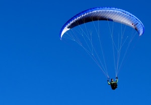 cielo, parapendio, azzurro, sport, blu, vela, corde, uomo, fili, volo, volare, funi, bianco