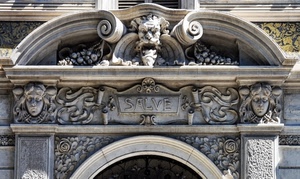 arco, scritta, portone, mascherone, decorazioni, sculture, salve, ingresso, maschere, bassorilievi, fregi, marmo, mascheroni, volti, rose