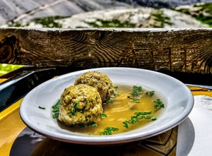 piatto, brodo, canederli, prezzemolo, legno, polpette, cibo, bianco, tavolo