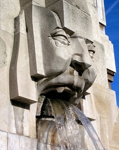 fontana, acqua, naso, bocca, occhi, mascherone, scultura, pietra, marmo, cielo, getto, denti, zampillo, viso